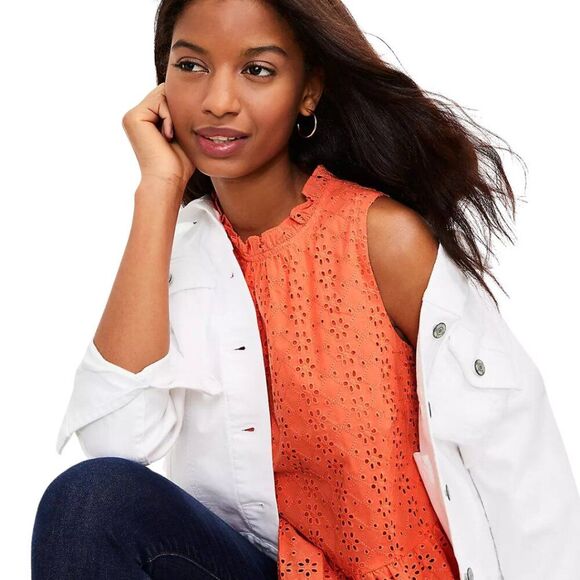 Loft Eyelet Peplum Halter Shell - Small, Coral - Picture 2 of 11